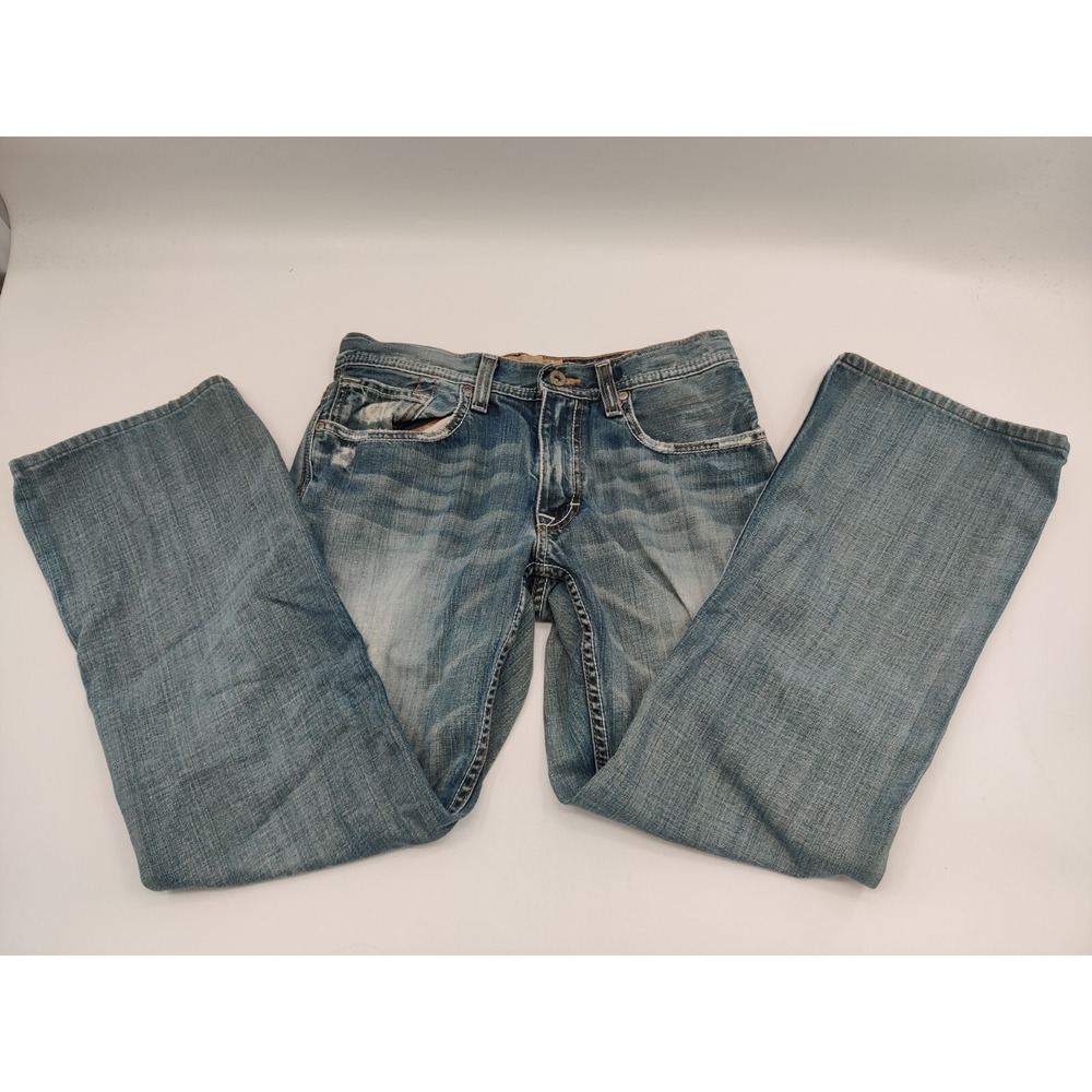 BKE Derek Mens Straight Leg Distressed Light Wash Jeans 27x30 KBK12004S Blue